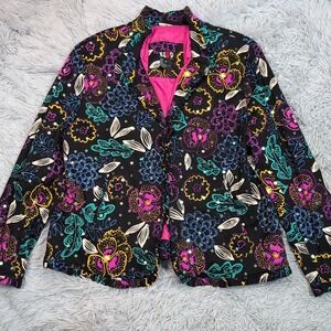 Redd Jacket Womens 18 Black Blazer Floral Pockets Sparkly Clasp Colorful‎